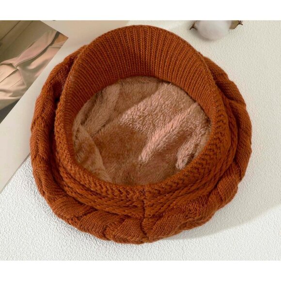 Women’s Darh Orange Winter Warm Knit Wool Snow Ski Hat with Visor main image 4
